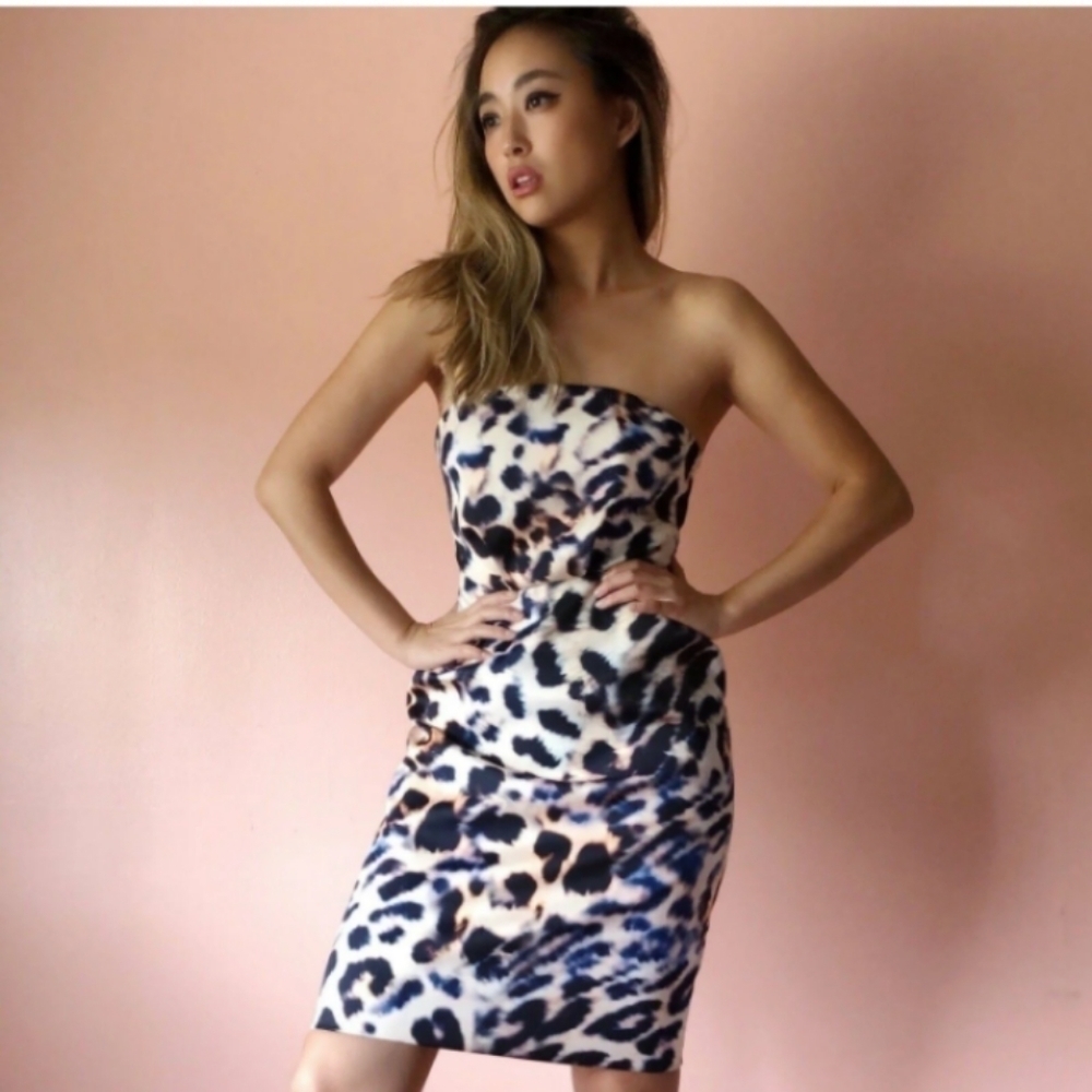 Cameo strapless dress leopard